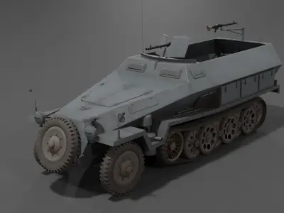Sd kfz 251 Half-track armored personnel carrier Low-poly 3D model