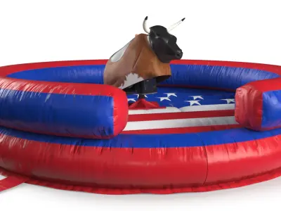 Mechanical Rodeo Bull on Inflatable Trampoline in US Colors Rigged 3D model