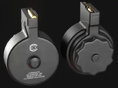 X-Products 50 rounds Drum Magazine HK G3-HK91-HK51 - Game Asset Low-poly 3D model