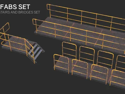 Modular Industrial Walkway Low-poly 3D model