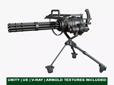 M134 Minigun PBR Unity UE Arnold V-Ray Textures Included Low-poly 3D model