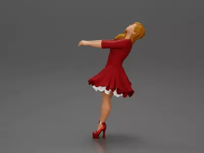Girl in dress holding hands enjoying a playful dance 3D print model