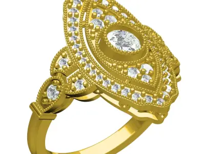 Antique Marquise Shape Art Deco Engagement Ring 3D print model