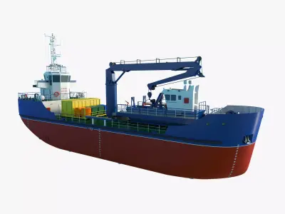 Salvage Workboat Crane Recovery Vessel Marine Skimmer Boat 3D model