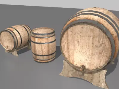 Old Wooden Barrels 2 Low-poly 3D model