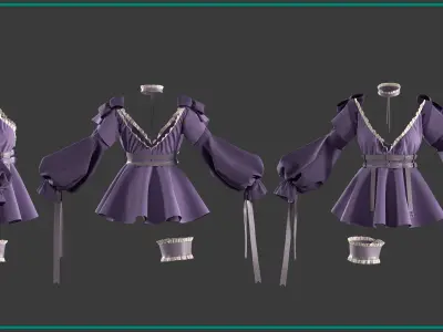 3 female anime clothes 3D model
