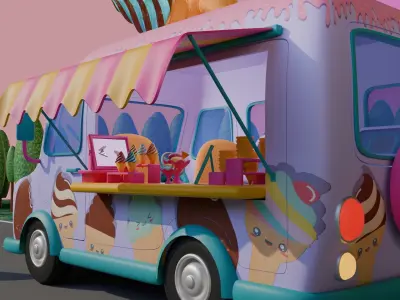 STYLIZED ICE CREAM TRUCK  Low-poly 3D model