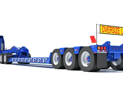 Semi Truck with Lowboy Trailer 3D model 4