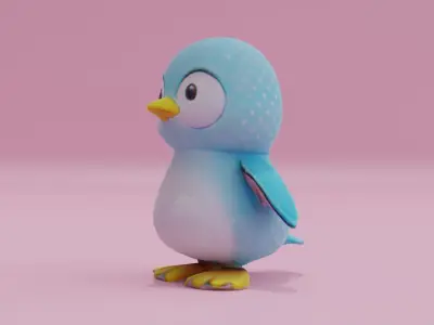 Penguin Light Blue Cute Low High Poly Low-poly 3D model