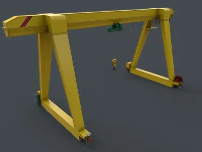 PBR Single Girder Gantry Crane V1 - YELLOW LIGHT Low-poly 3D model