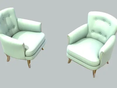 Vintage Chair SkyBLue Polyester Upholstery Silver Legs 3D model