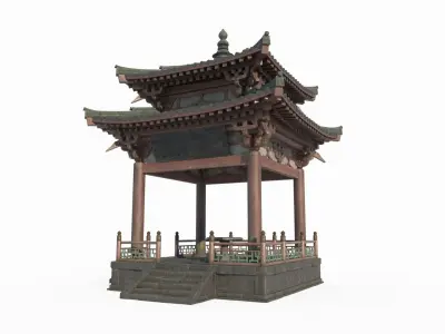 Two story pavilion with Asian ancient architectural landscape 3D model