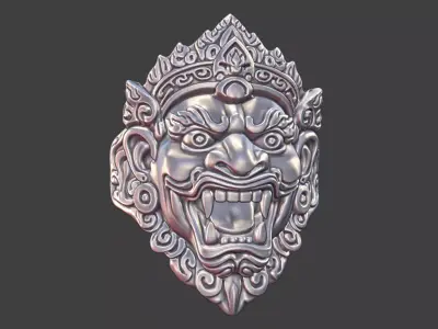 Tibetan Wrathful Deity Face Ring Sacred Jewelry 3D Model 22mm 3D print model