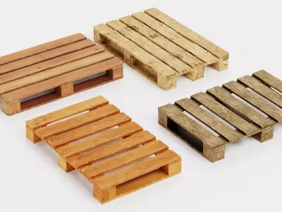 Pallets - 4 Wooden Shipping Platform Set 3D model