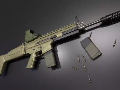 SCAR H PBR assault rifle game ready Kit Low-poly 3D model
