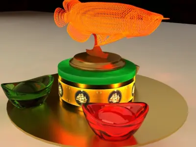Chinese gold Ingot with led light fish   3D model
