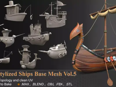 20 Stylized Ships Base Mesh vol-05 3D model