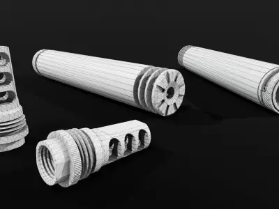 SilencerCo Harvester 338 Suppressor and ASR Muzzle Brake Low-poly 3D model