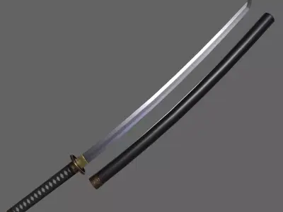 PBR Katana Japanese Sword Black V2 Low-poly 3D model