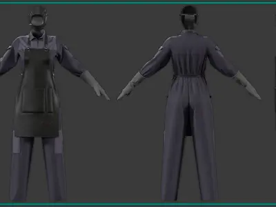 female welder uniform with texture 3D model