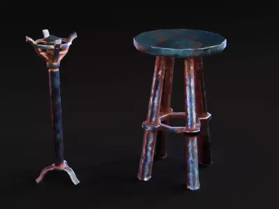 Medieval Torch Set Low-poly 3D model