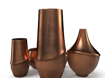 Vase Set of 5 Low-poly 3D model