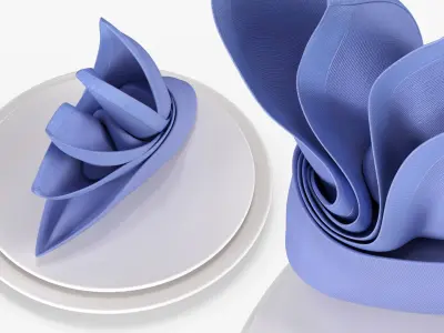 Napkin Folding Flower on Plate Blue 3D model