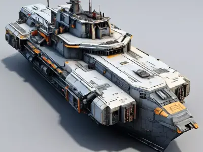 Scifi Gunship Futuristic Warship Model Low-poly 3D model