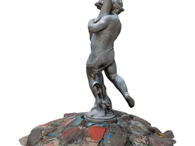 Sculpture for the Fountain Boy Holding a Big Fish in His Hands 3D model