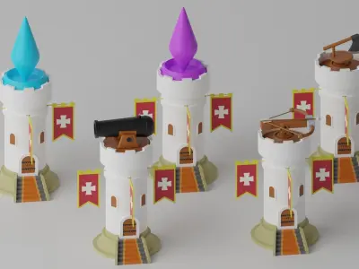 Cartoon Tower Defense Towers Collection 3D model