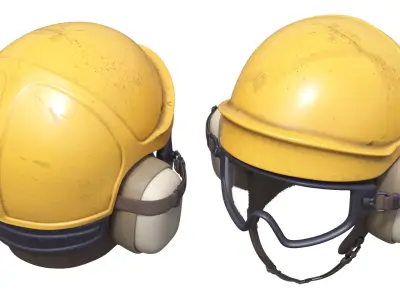 Aircraft Deck Safety Helmet with Goggles Yellow Used 3D model