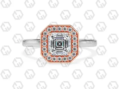 Ring 181 Asscher Shape Cathedral Halo with Gems 3D print model
