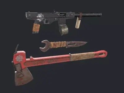 post-apocalyptic weapons Low-poly 3D model