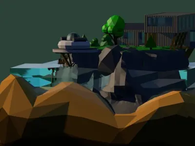 Cartoon Low Poly Tugboat Illustration 3D model Free low-poly 3D model
