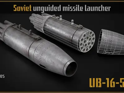 Game ready model of UB-16-57KV unguided missile rockets launcher Low-poly 3D model