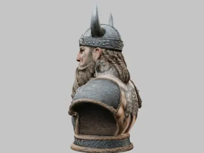 Viking Man Beard Head Bust Low-poly 3D model