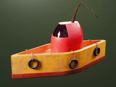 Stylized TugBoat Game Ready UV Unwrapped PBR Textured Low-poly 3D model