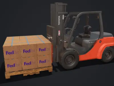 Toyota Pneumatic Tire Forklift with Boxes Low-poly 3D model