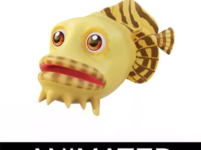 Oyster Toad Fish Cartoon Animated Low-poly 3D model