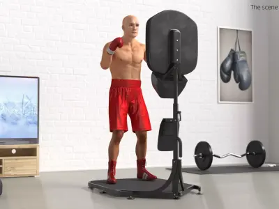 Boxing Panel with Athlete Red Pose Black 3D model