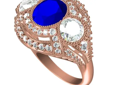 Antique Art Deco Style Cocktail Ring 2 3D print model
