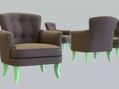 Vintage Chair Taupe Wool Upholstery LightGreen Wood Legs 3D model