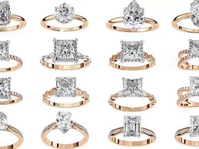 96 Solitaire Diamond Ring 360 animation renders PART-1 3D Model Pack