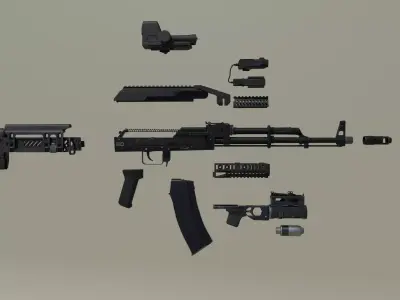 AK-74 Zenit Tactical Modular Assault Rifle Low-poly 3D model