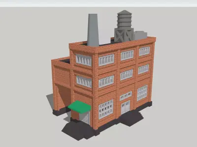 Building Large Factory with Train Passage by Outland Models Low-poly 3D model