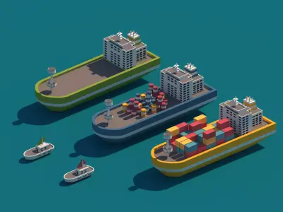 Cartoon Low Poly Ship Package Low-poly 3D model