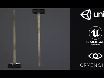 Sledgehammer piece of metal Low-poly 3D model