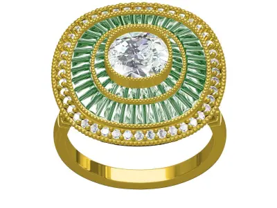 Green Baguette Antique Art Deco Engagement Ring 3D print model