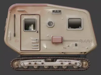 Stylized Chibi Sci-Fi Modular Tracked Trailer Low-poly 3D model