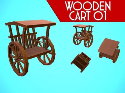 WOODEN CART 01 MEDIEVAL CARTOON STYLIZED Low-poly 3D model